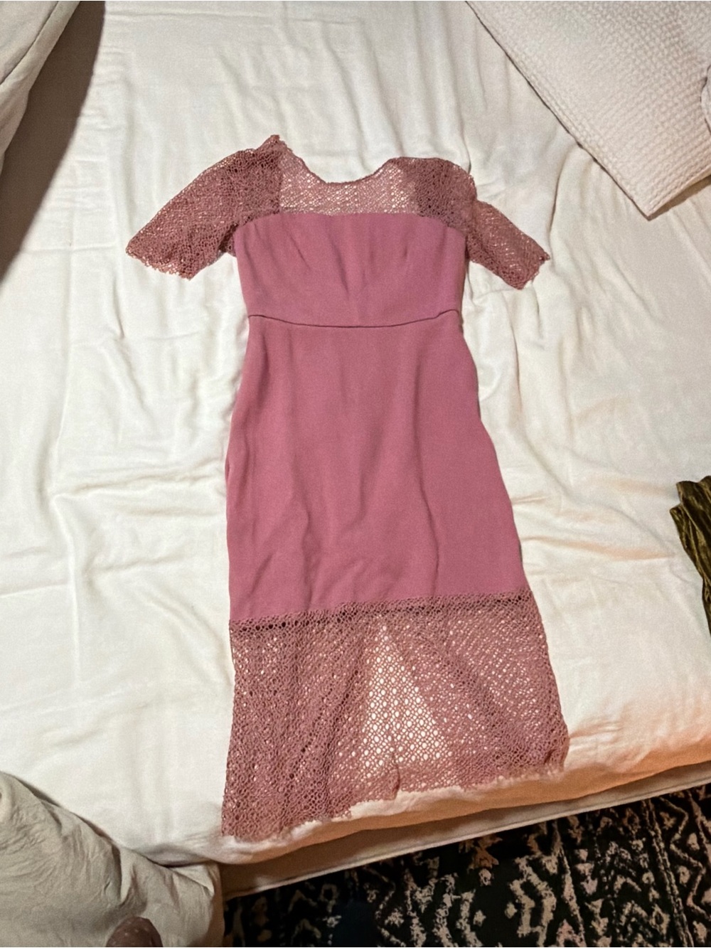 Topshop Dusty Rose Lace-Panel Midi Dress